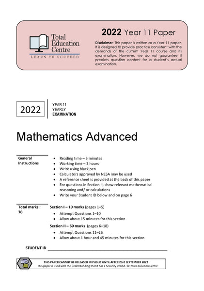 2022 Maths Advanced Yr 11