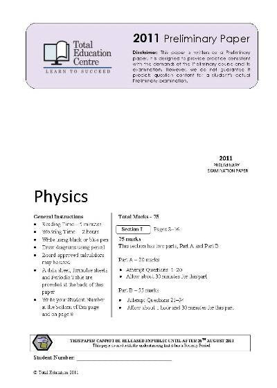 2011 Preliminary Physics (Yr 11)