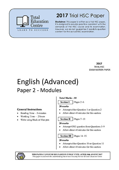 2017 Trial HSC English Advanced Modules Paper 2