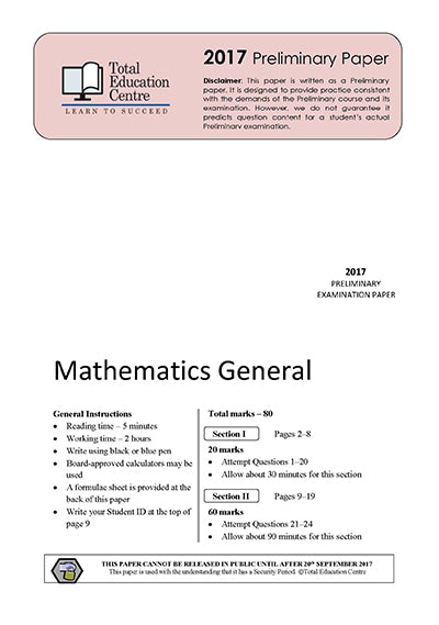 2017 Preliminary General Mathematics (Yr 11)