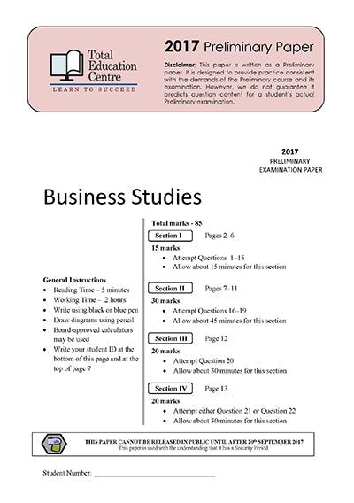 2017 Trial Prelim (Yr 11) Business Studies