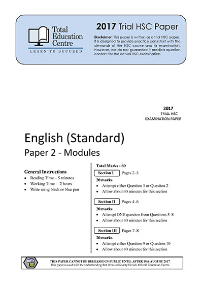 2017 Trial HSC English Standard Modules Paper 2