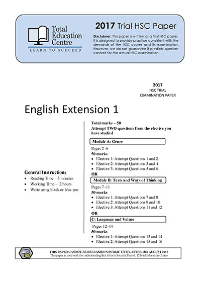 2017 Trial HSC English Extension 1